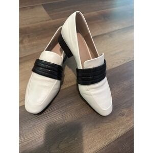 AD & Daughter Loafers Corya Keeper Womens 8.5 Ivory White Black Braid Block Heel